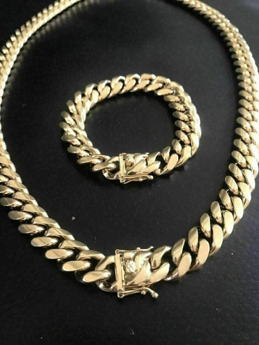 14K Plated Cuban Chain & Bracelet Set – 14mm